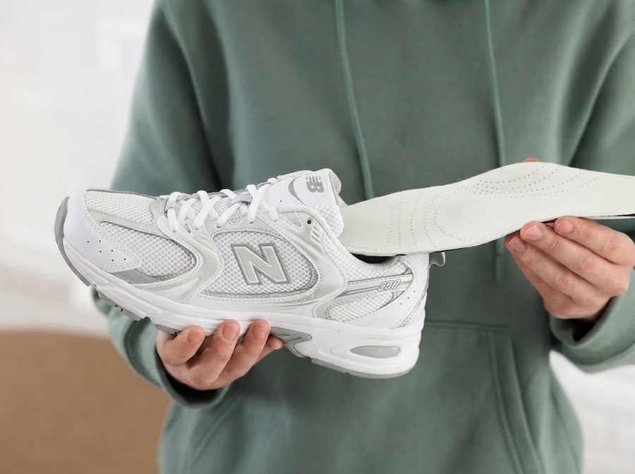 A supportive sneaker with its insole removed